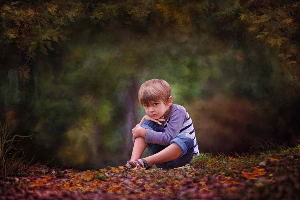 oil painted portrait of little boy sititng in a forest Fine Art and Painted Portraits by Krista Nutter Photography