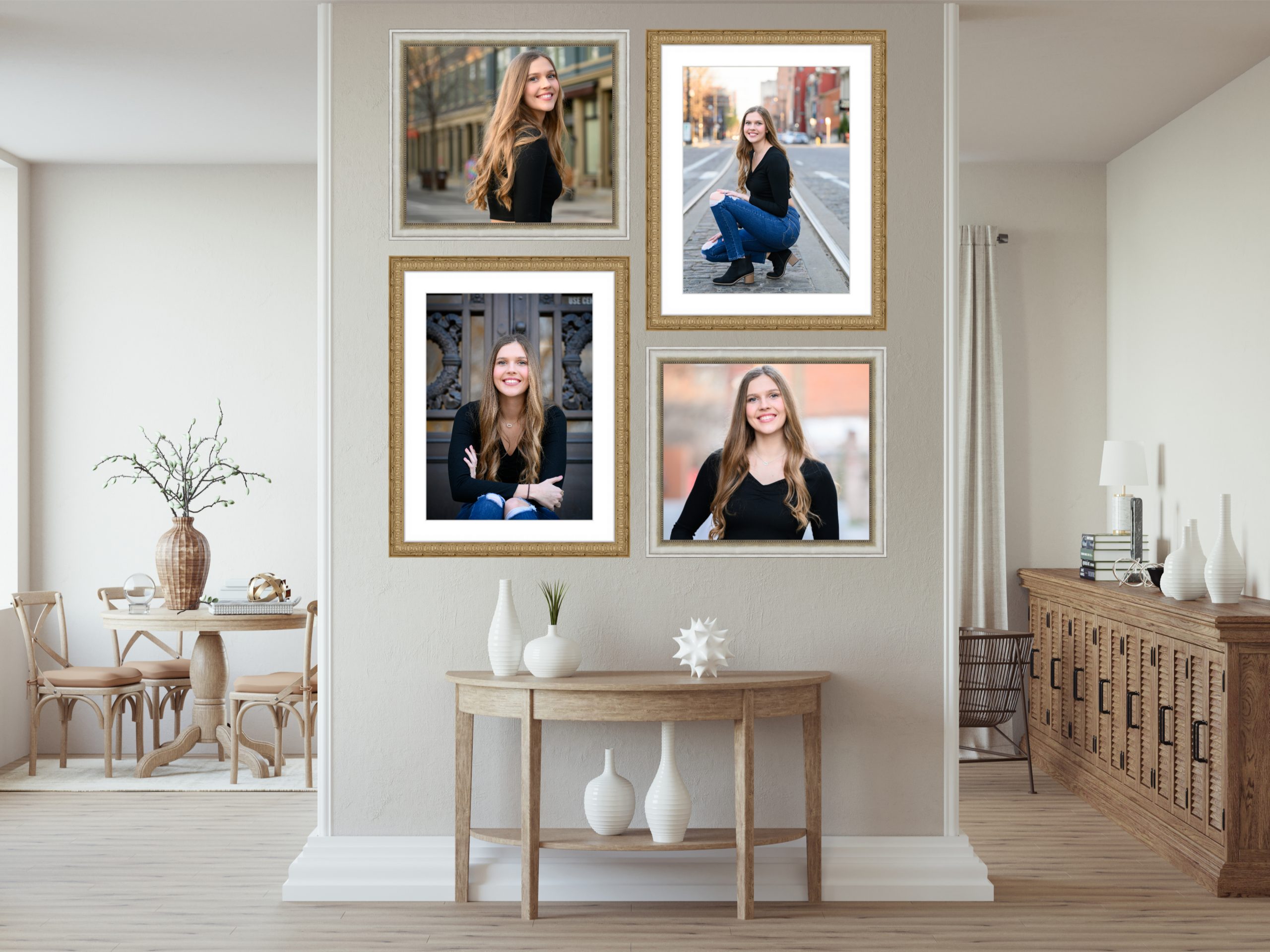 gallery wall of 4 senior girl images