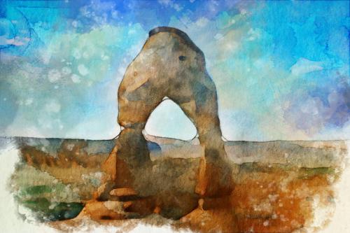 KristaNutterPhotography_DSC 0178compwatercolorjpg water color painting of delicate arch at arches national park landscape Fine Art and Painted Portraits by Krista Nutter Photography Cincinnati